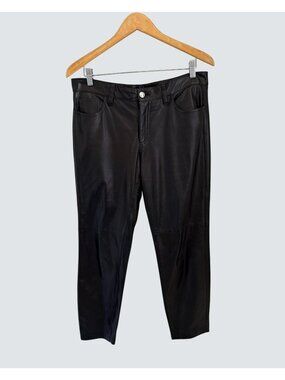 Ralph Lauren Black Lamb Leather Pants Size 12 Womens Classic Slim Fit Elegant De